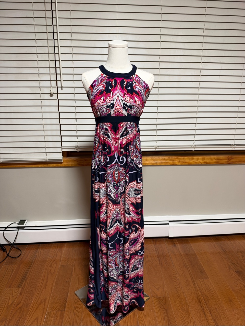 INC Sleeveless Pink & Navy Paisley Maxi Dress